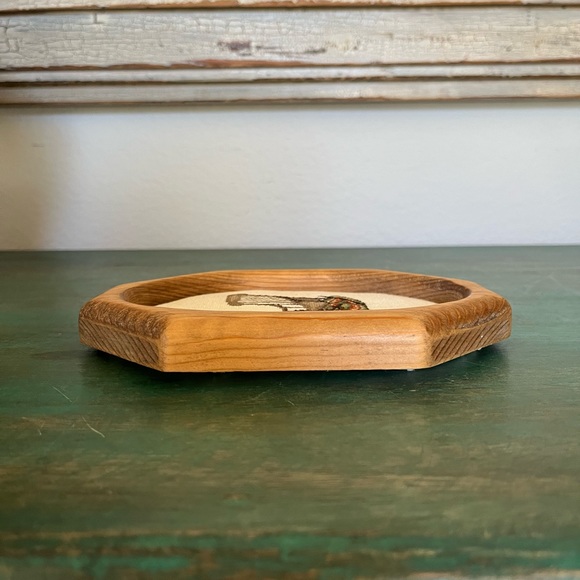 Framed Needlepoint of Rocking Chair on Rug | Wood Frame | 7” T, 5-1/4” W - Picture 4 of 9